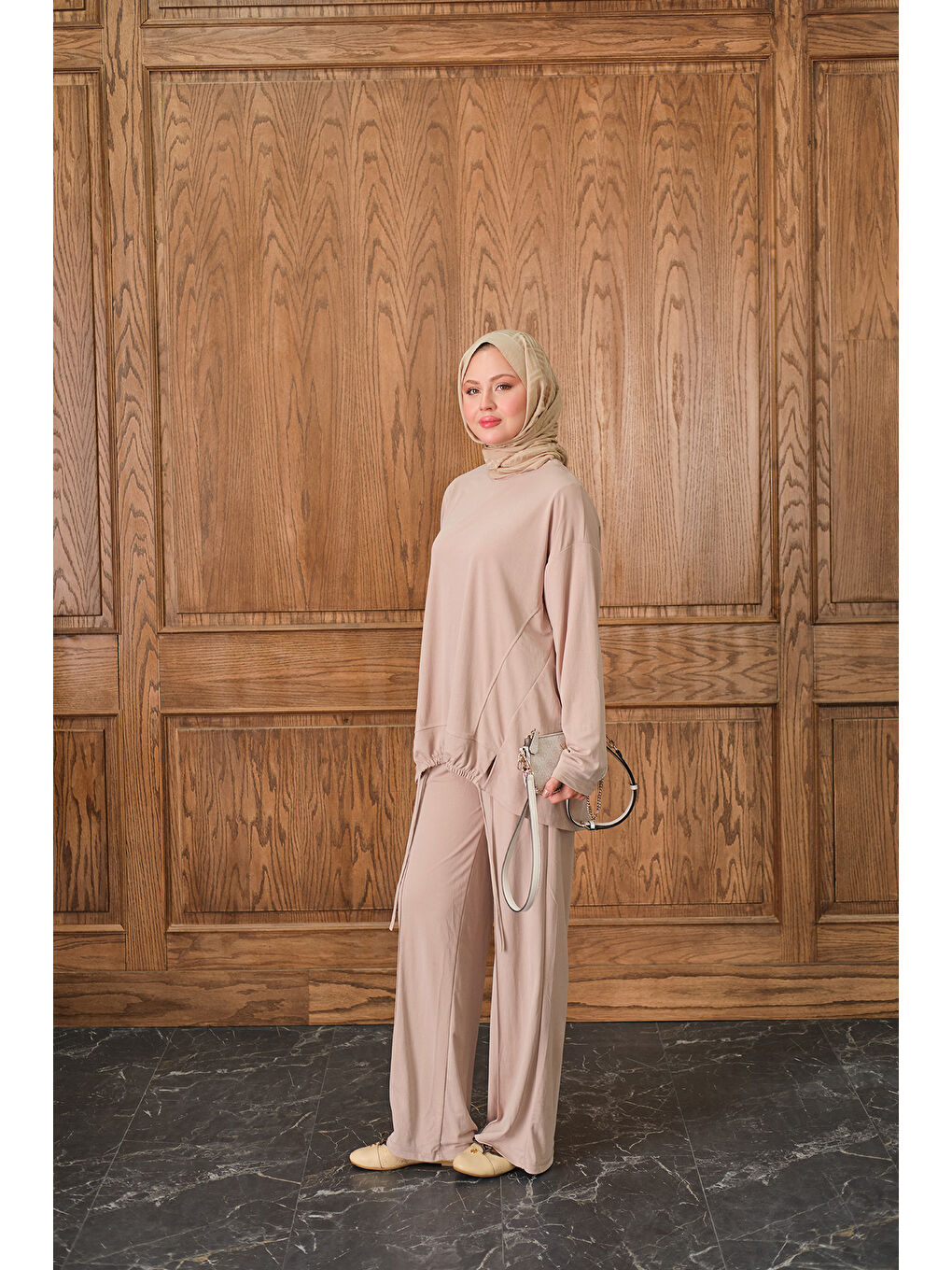 Ekru Kadın Beli Lastikli Takım Krem-3