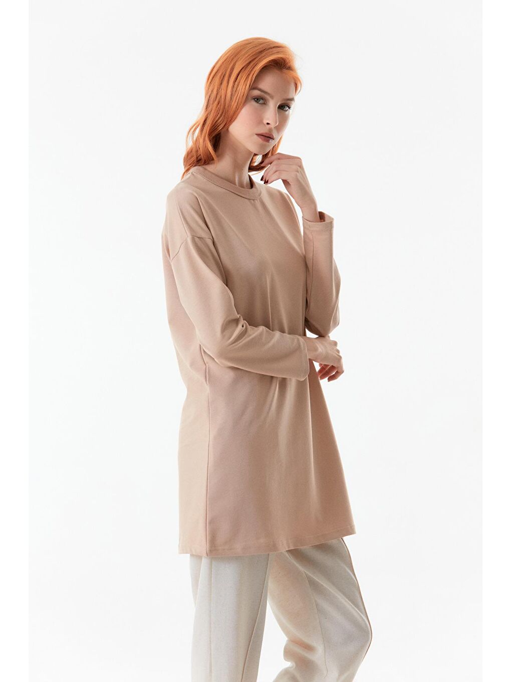 Fullamoda Camel-Bej Basic Bisiklet Yaka Tunik - 3