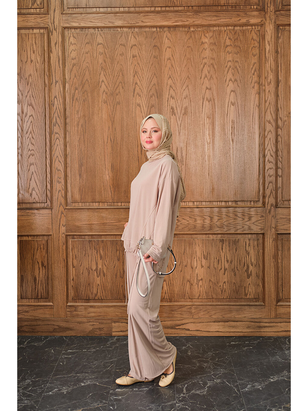 Ekru Kadın Beli Lastikli Takım Krem-4