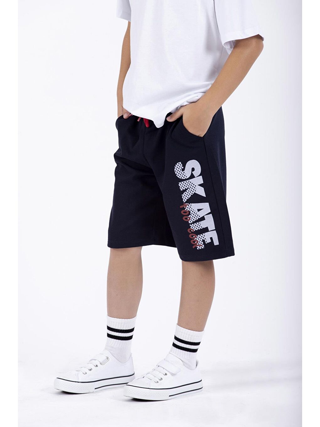 Skate Baskılı Lacivert Renk Erkek Cocuk Kapri-2