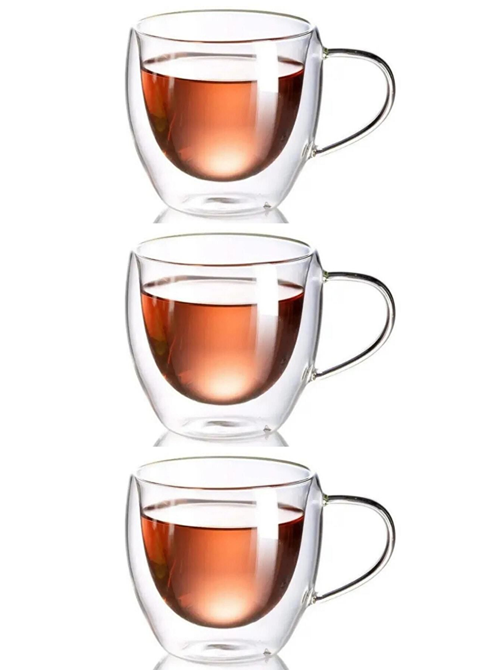 Renksiz Çift Cidarlı 250 ml Kulplu Cam Bardak 3 Adet 2037