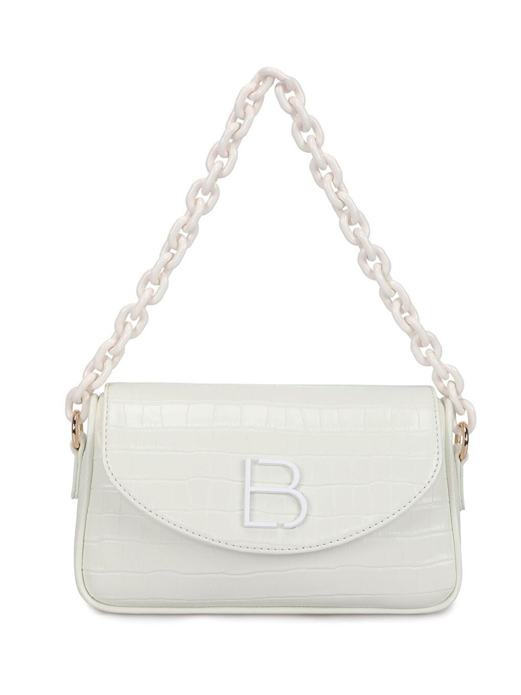 Beyaz Kadın Zincir Askılı  El ve Omuz Çantası