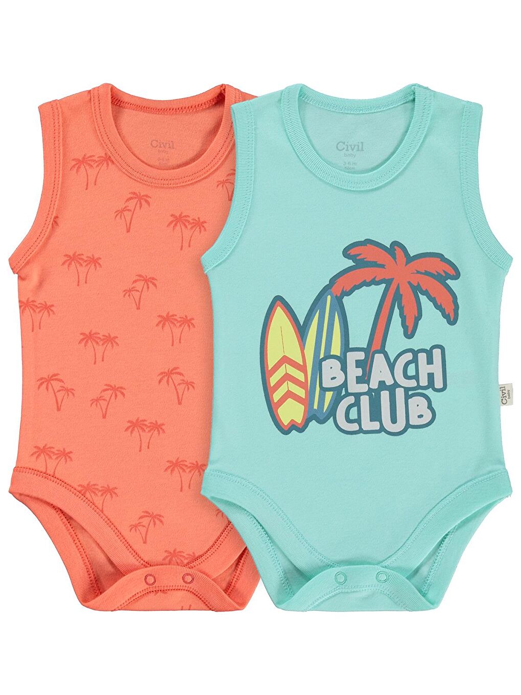 Baby Palmiye Baskılı 2'li Set 3-18 Ay Çıtçıtlı Badi - Mercan-Mint