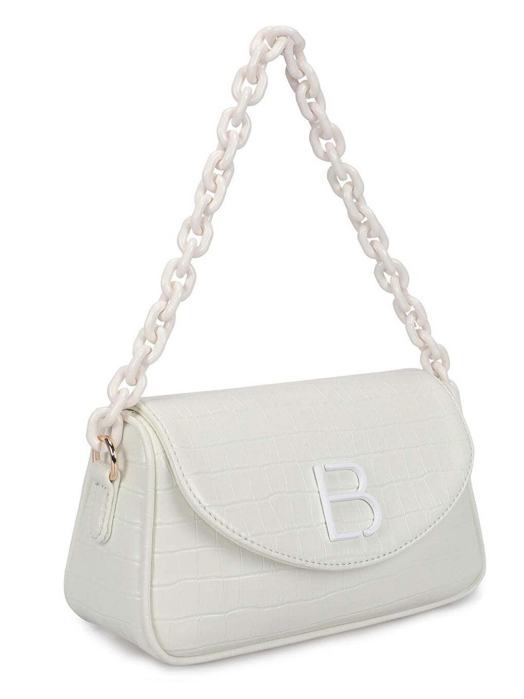 Beyaz Kadın Zincir Askılı  El ve Omuz Çantası-1