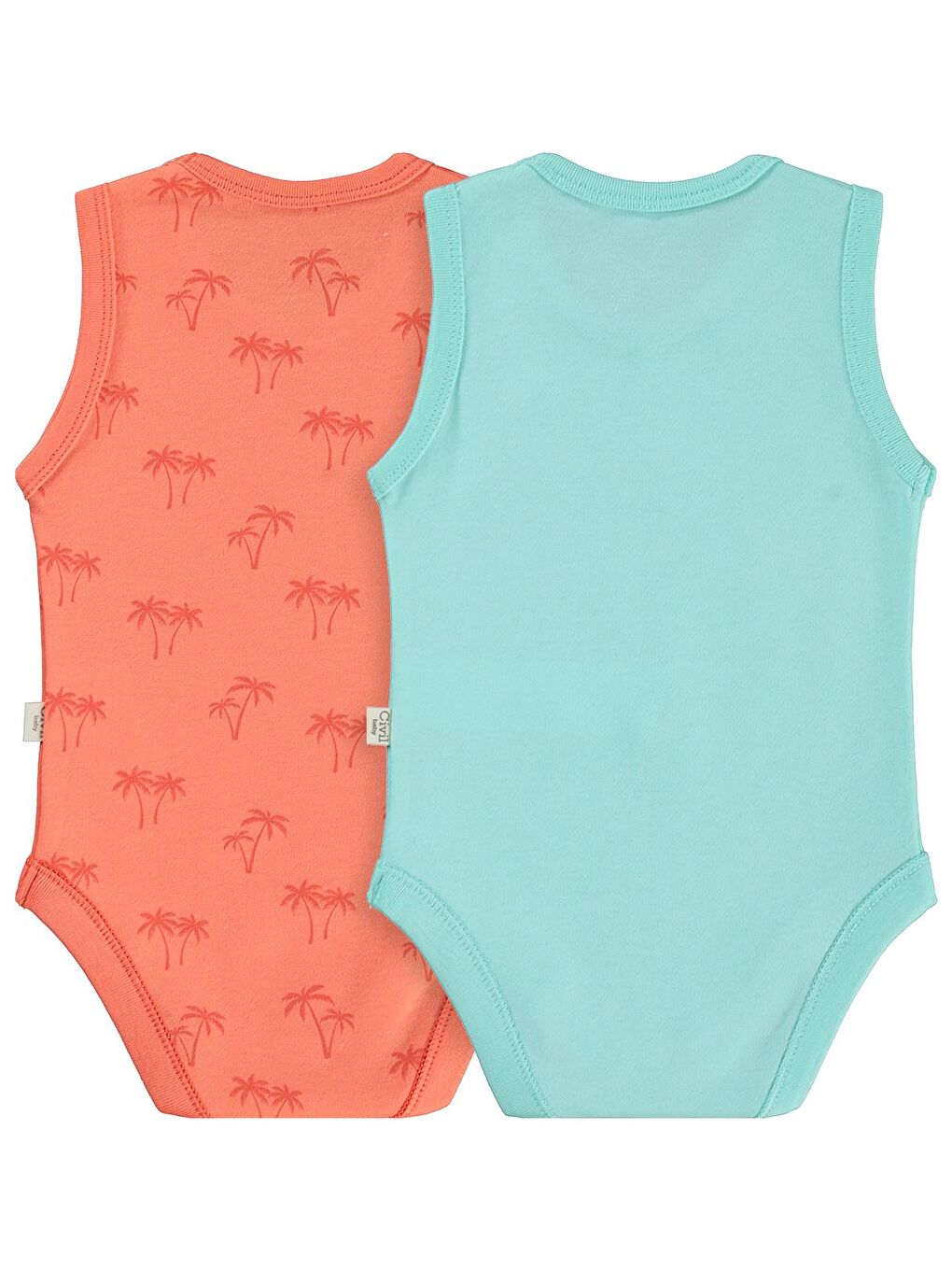 Baby Palmiye Baskılı 2'li Set 3-18 Ay Çıtçıtlı Badi - Mercan-Mint-2