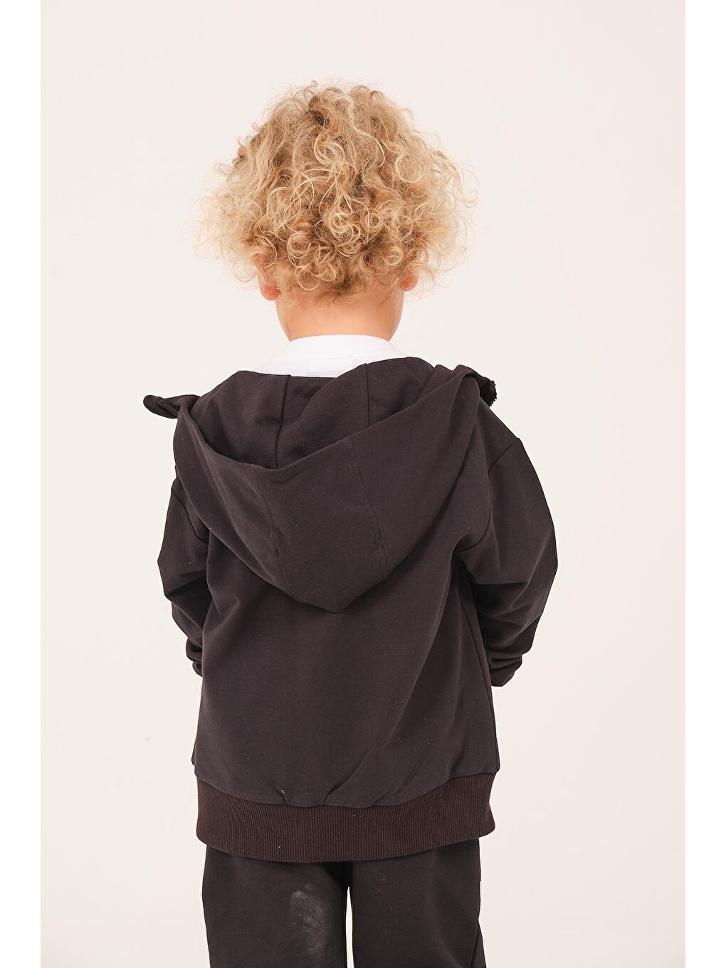 Unisex Çocuk Basic Kapüşonlu Ceket - Siyah-2