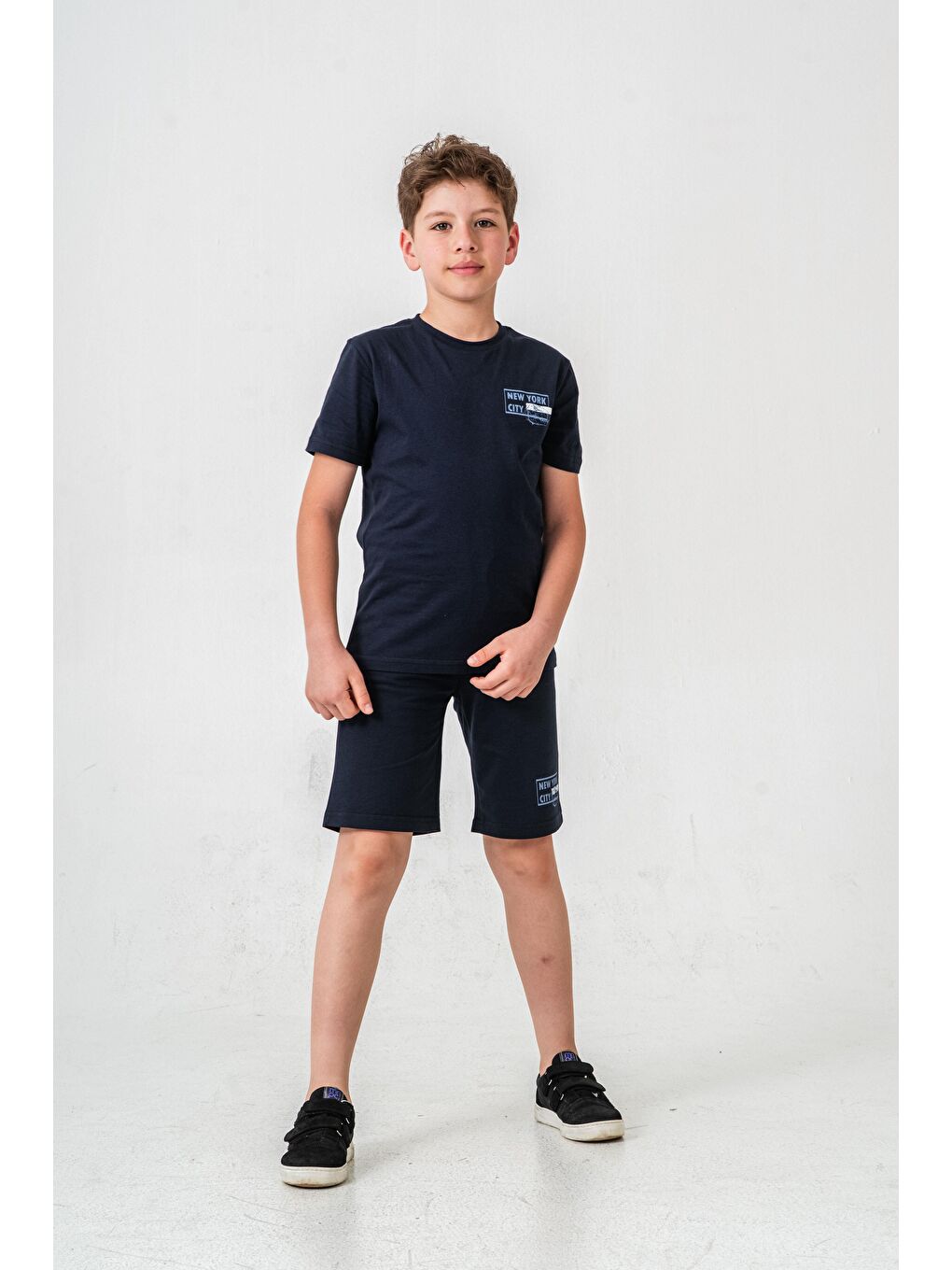 Lacivert New York City Baskılı  Erkek Çocuk Şort - Tişört Takımı