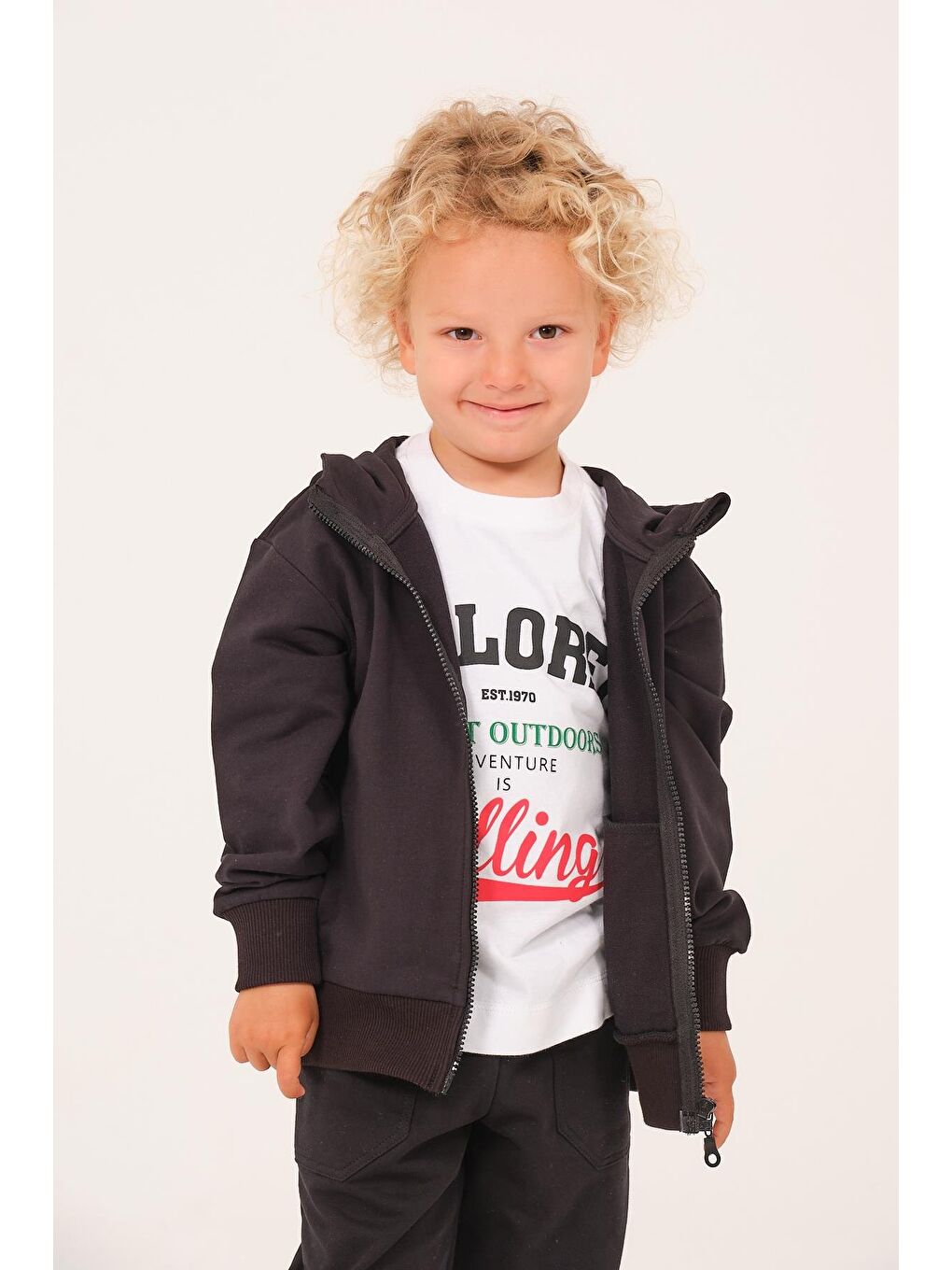 Unisex Çocuk Basic Kapüşonlu Ceket - Siyah-3