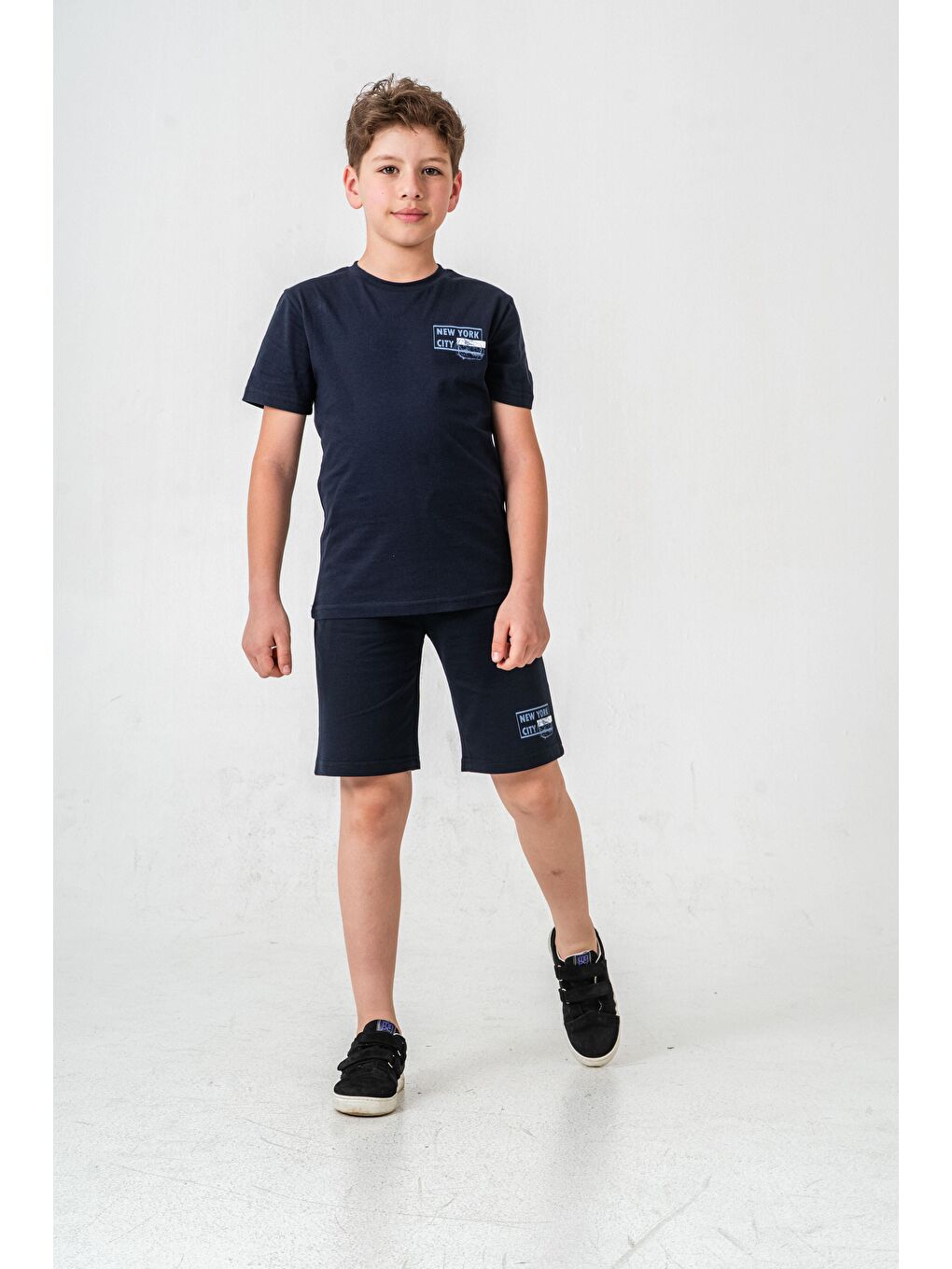 Lacivert New York City Baskılı  Erkek Çocuk Şort - Tişört Takımı-1