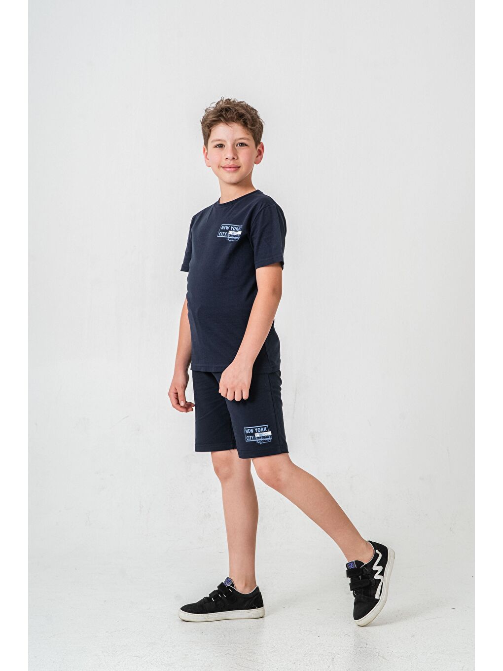 Lacivert New York City Baskılı  Erkek Çocuk Şort - Tişört Takımı-2