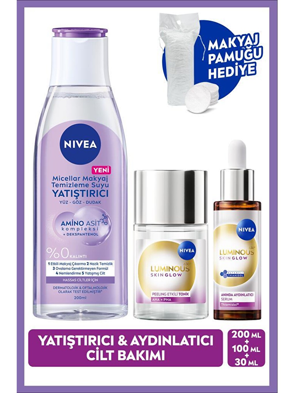 Aydınlatıcı Bakım Rutini, Micellar Makyaj Temizleme Suyu, Serum Ve Tonik, Pamuk Hediye, Hassas Cilt