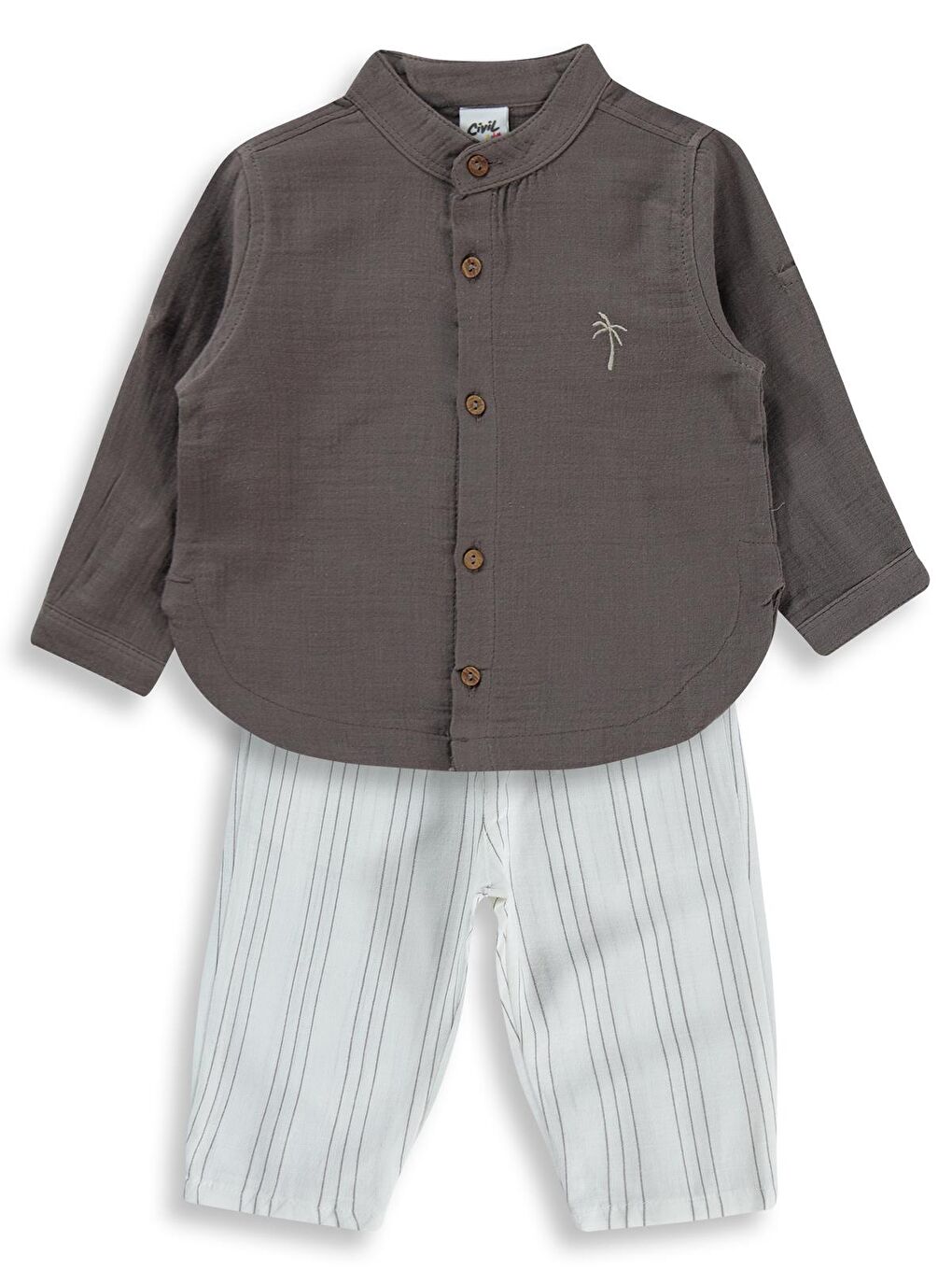 Baby Palmiye Nakışlı 6-18 Ay Takım - Kahverengi