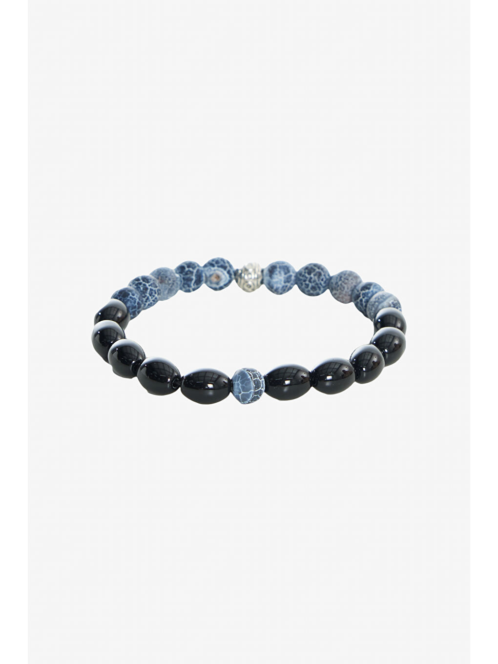 Erkek Siyah-Gri Doğal Taş Boncuk Bileklik