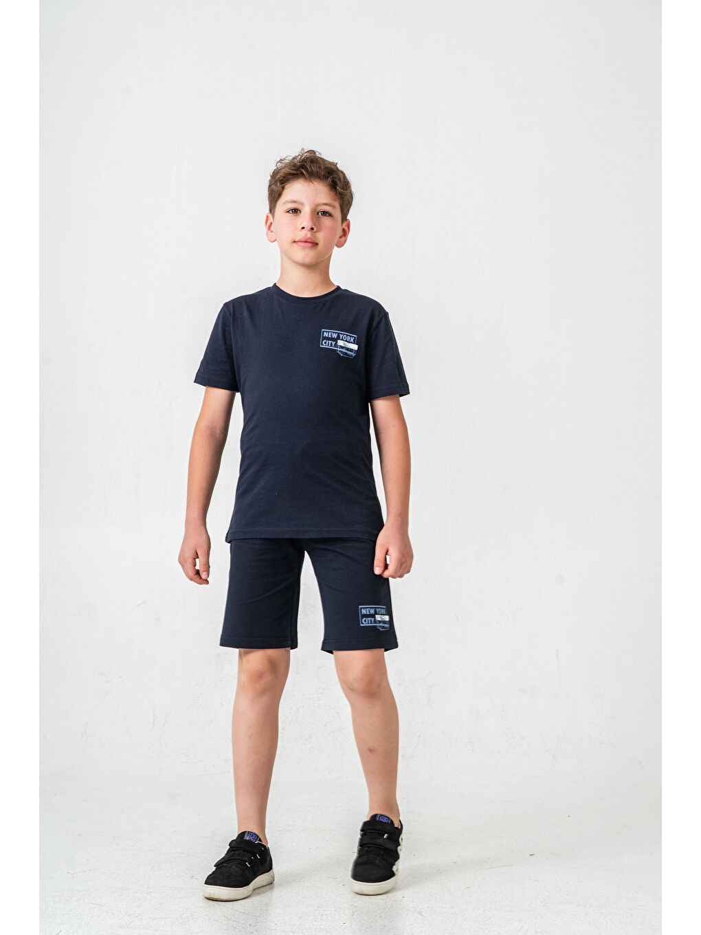 Lacivert New York City Baskılı  Erkek Çocuk Şort - Tişört Takımı-4