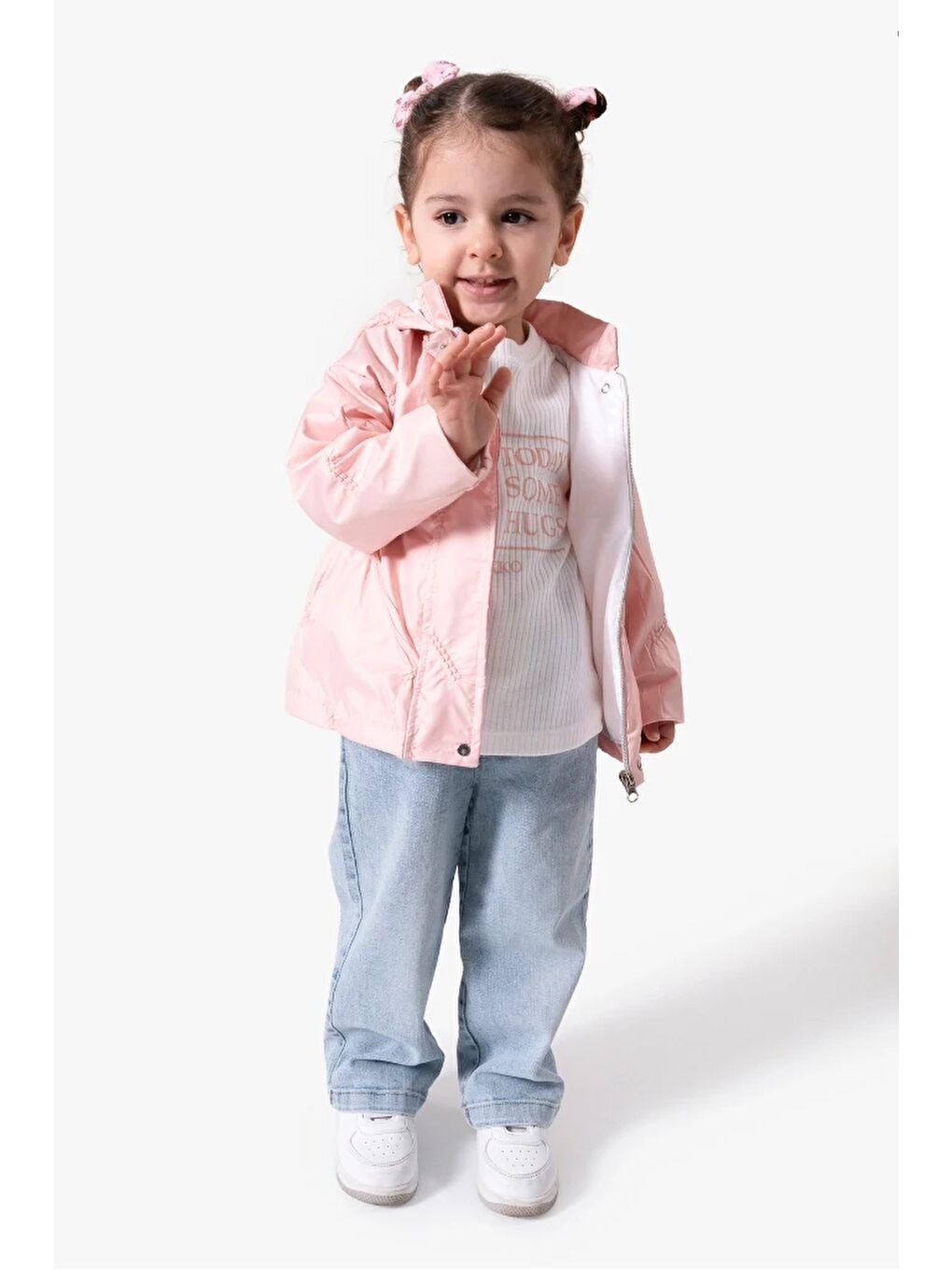 Pembe 3'lü Kapüşonlu Kız Bebek Mont & Pantolon Bayramlık Takım 9083