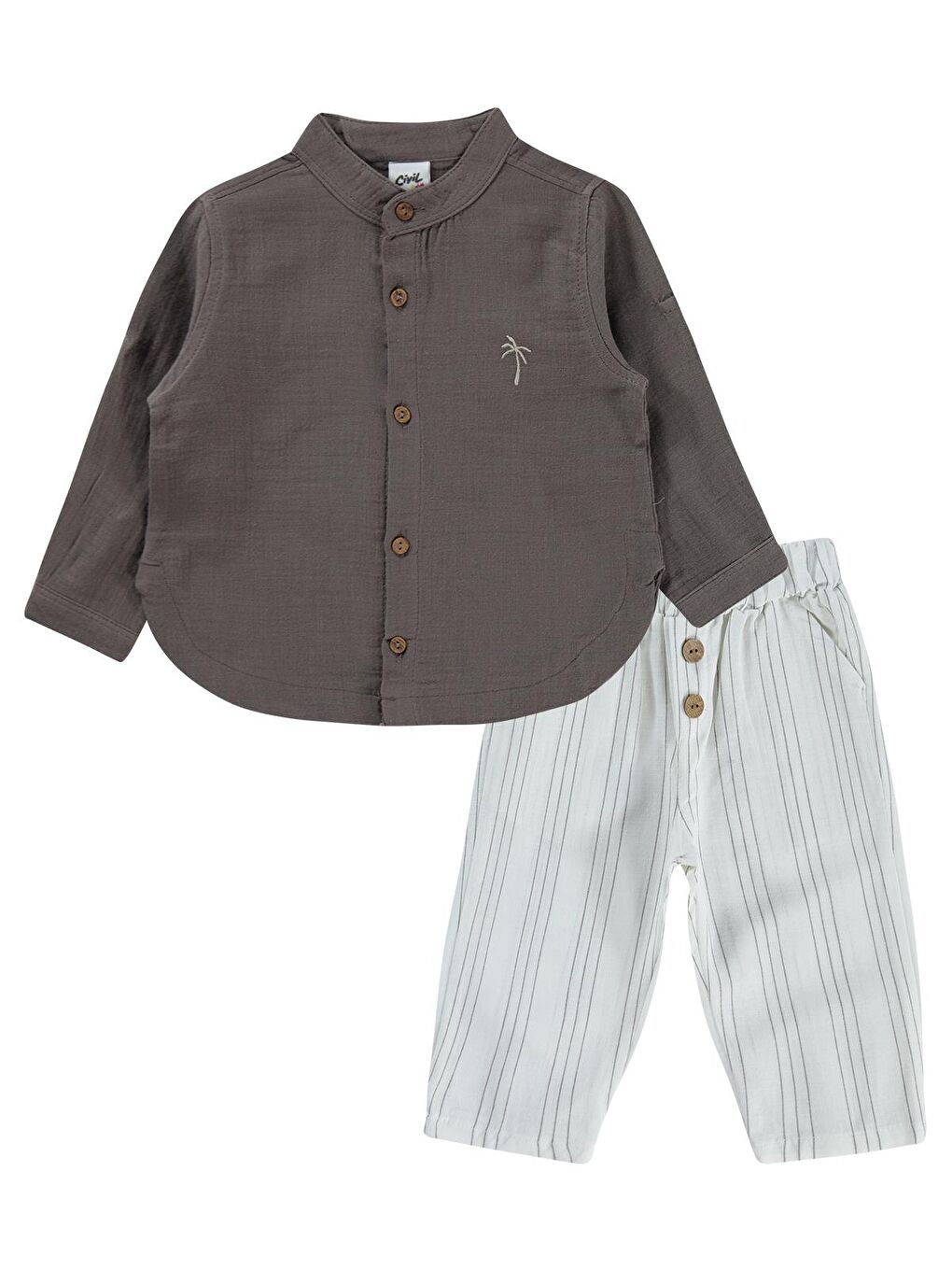 Baby Palmiye Nakışlı 6-18 Ay Takım - Kahverengi-2