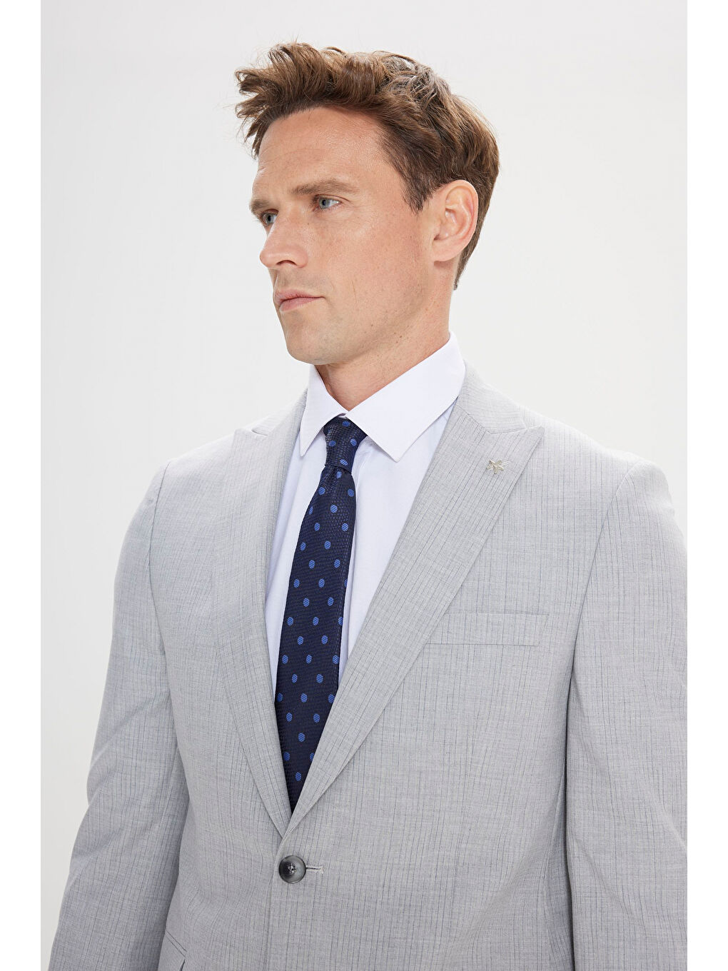 Erkek Gri-Lacivert Ekstra Slim Fit Kırlangıç Yaka Çizgili Takım Elbise-4