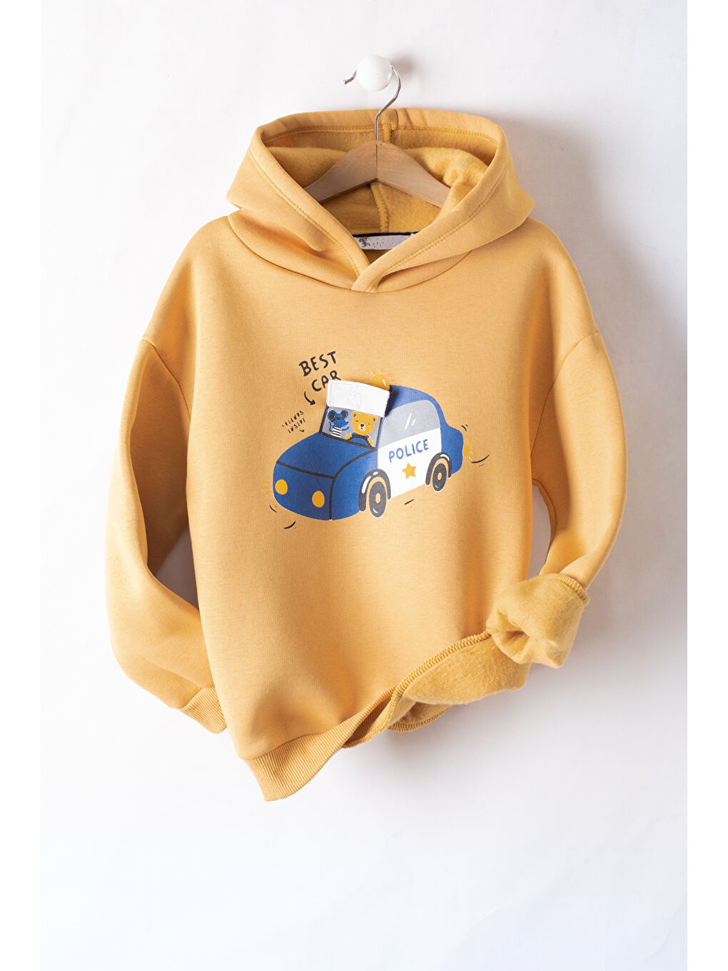 Cansın Mini Sarı Hardal Erkek Çocuk Baskılı 3 İp Kapüşonlu Sweatshirt 19739