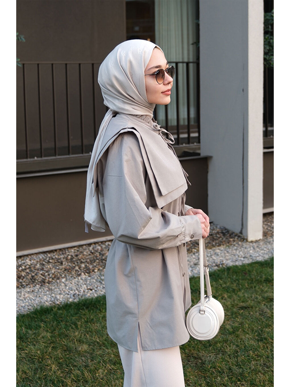 Yeşil Çift Yaka Detaylı Gömlek Gri-2