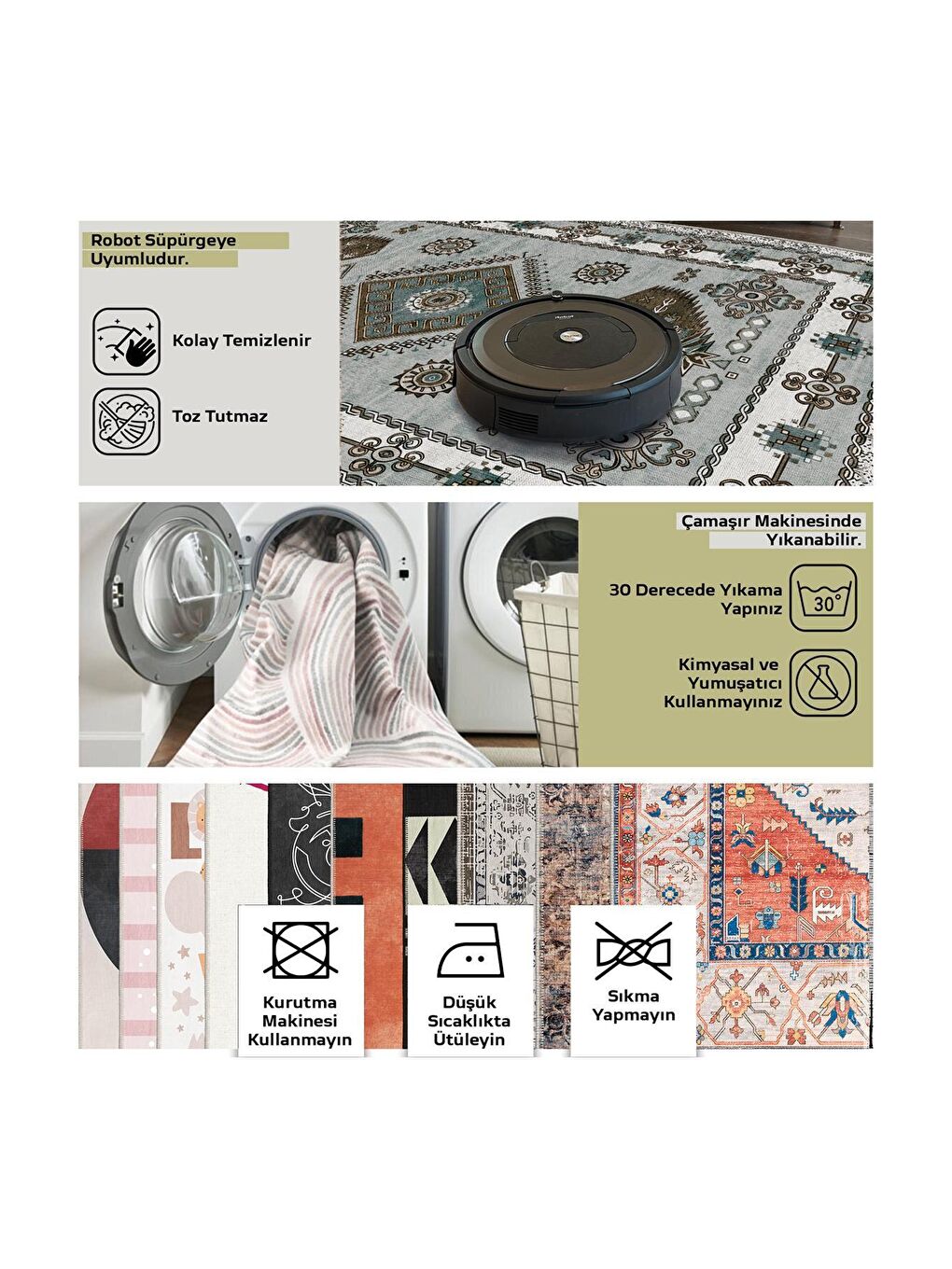 Gri Premium Kalite, Pamuk ve Kaydırmaz Taban, Yıkanabilir, Modern Halı  120 x 180 cm-6