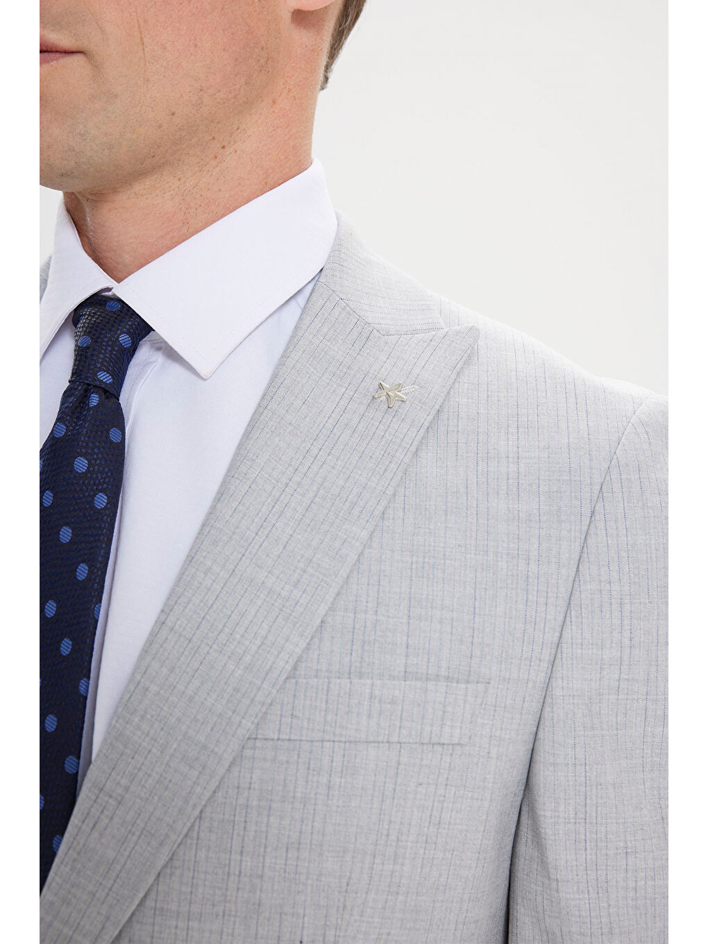 Erkek Gri-Lacivert Ekstra Slim Fit Kırlangıç Yaka Çizgili Takım Elbise-5