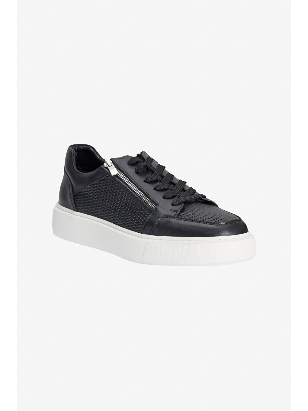 Erkek Siyah %100 Deri Esnek Rahat Taban Sneaker Ayakkabı-1