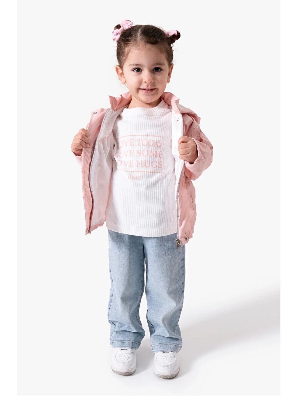 Pembe 3'lü Kapüşonlu Kız Bebek Mont & Pantolon Bayramlık Takım 9083-1