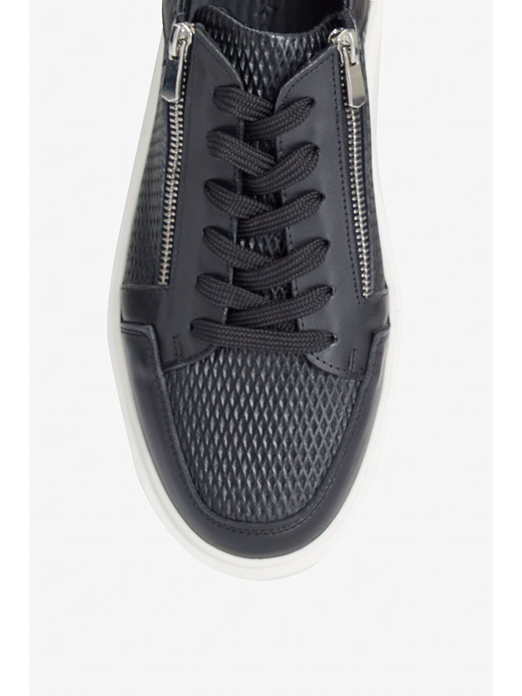 Erkek Siyah %100 Deri Esnek Rahat Taban Sneaker Ayakkabı-2
