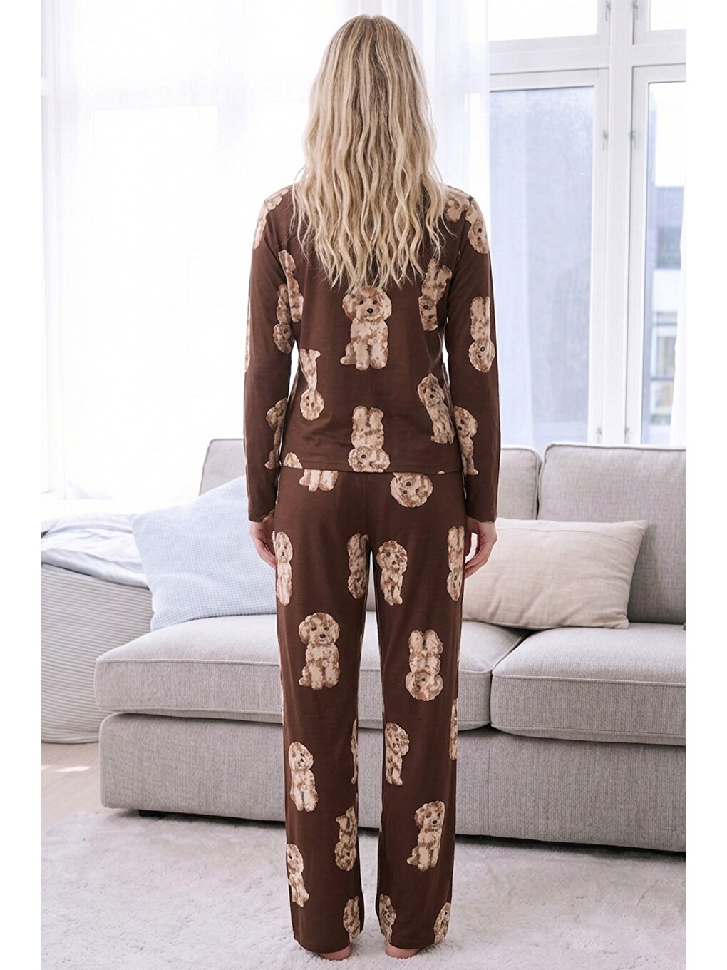Kahverengi Desenli Termal Kumaşlı Ultra Soft Yumuşak Örme Pijama Takımı-2