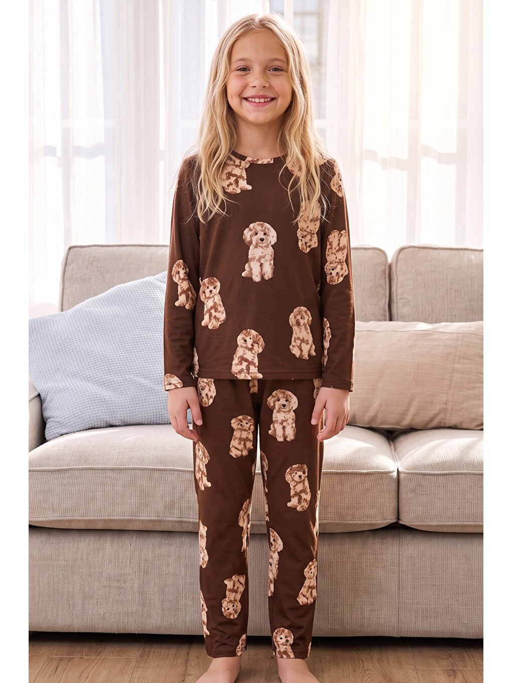 Kahverengi Desenli Termal Kumaşlı Ultra Soft Yumuşak Örme Pijama Takımı-3