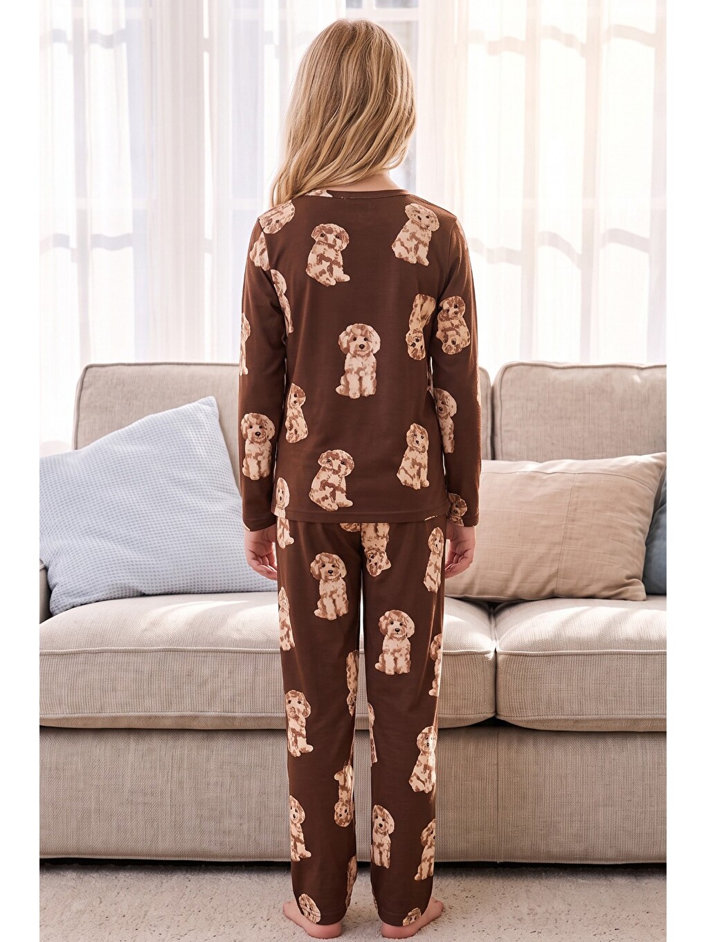 Kahverengi Desenli Termal Kumaşlı Ultra Soft Yumuşak Örme Pijama Takımı-4