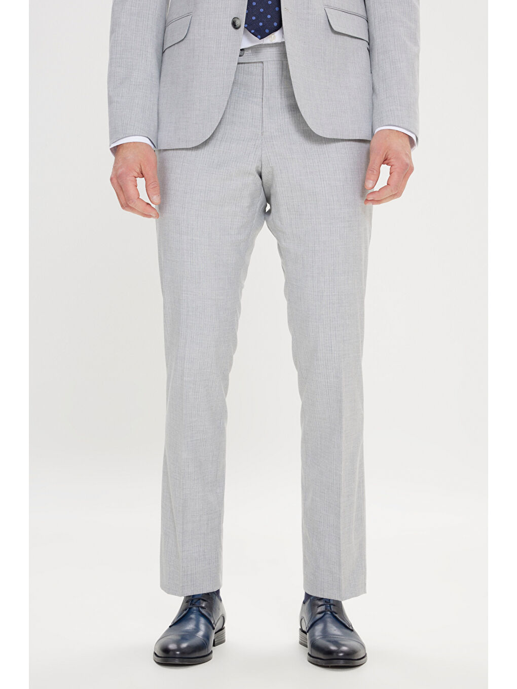 Erkek Gri-Lacivert Ekstra Slim Fit Kırlangıç Yaka Çizgili Takım Elbise-6