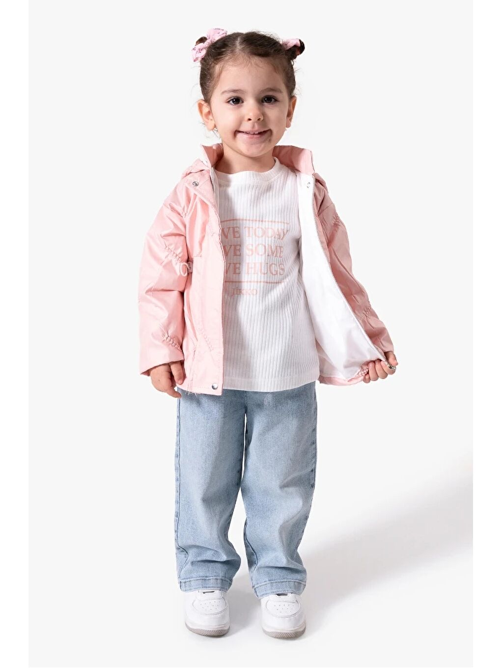 Pembe 3'lü Kapüşonlu Kız Bebek Mont & Pantolon Bayramlık Takım 9083-2
