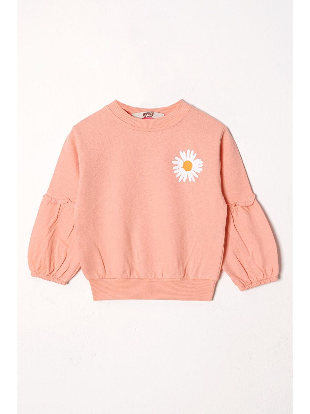 Pembe Bisiklet Yaka Uzun Kol Çiçek Desenli Somon Renk Kız Çocuk Eşofman Takım-1