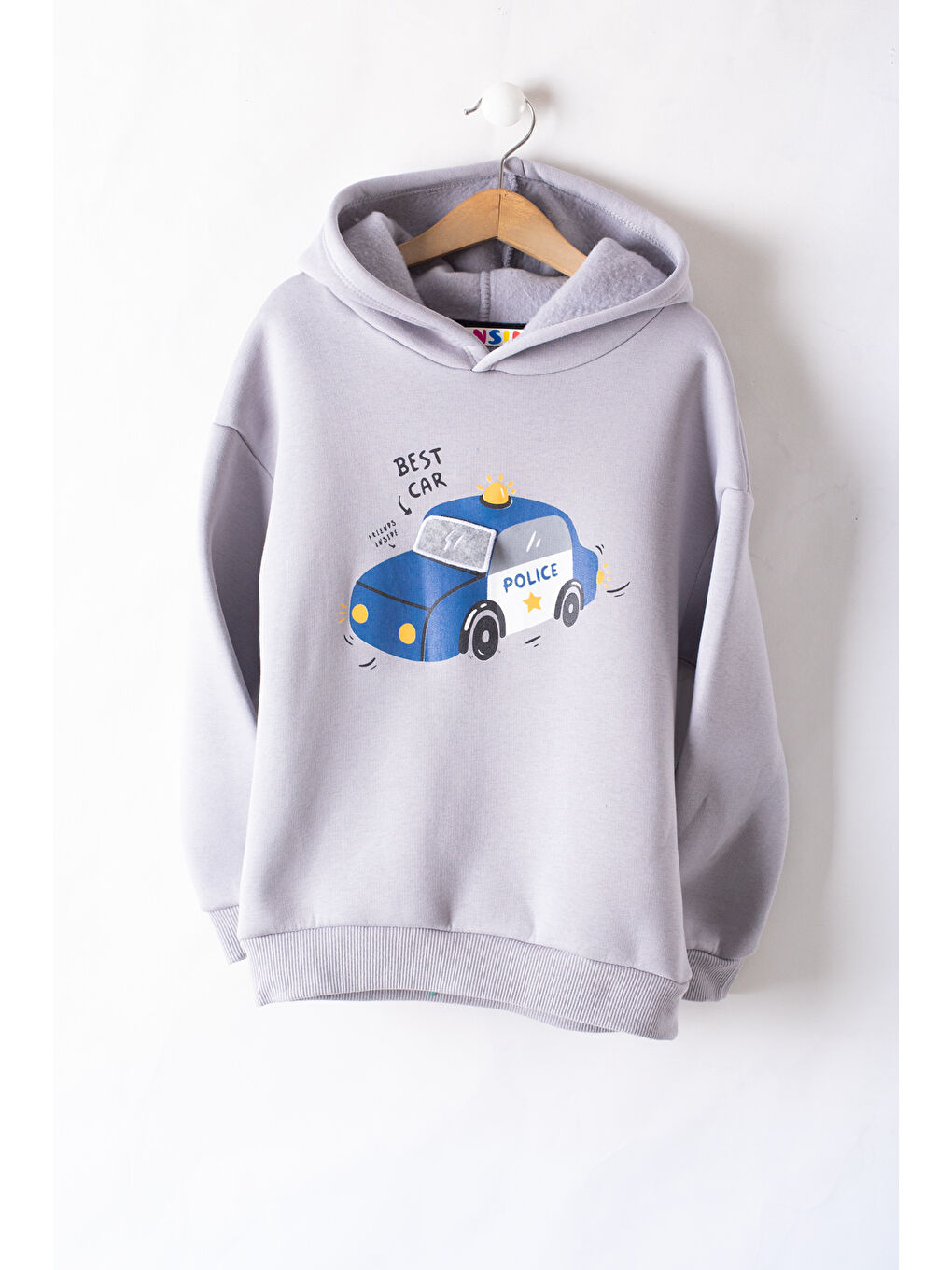 Cansın Mini Gri Erkek Çocuk Baskılı 3 İp Kapüşonlu Sweatshirt 19737 - 1