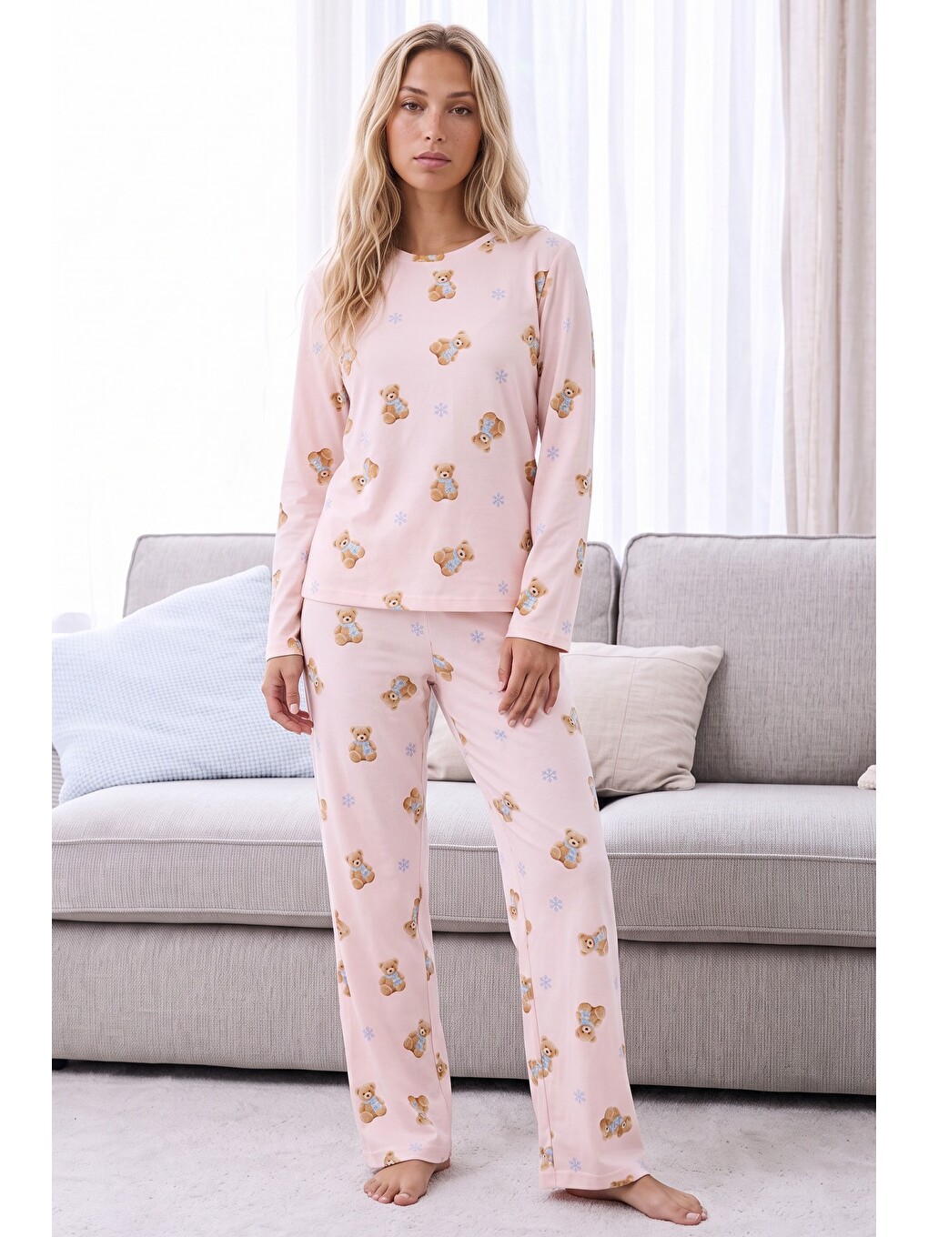 Pembe Desenli Termal Kumaşlı Ultra Soft Yumuşak Örme Pijama Takımı-1