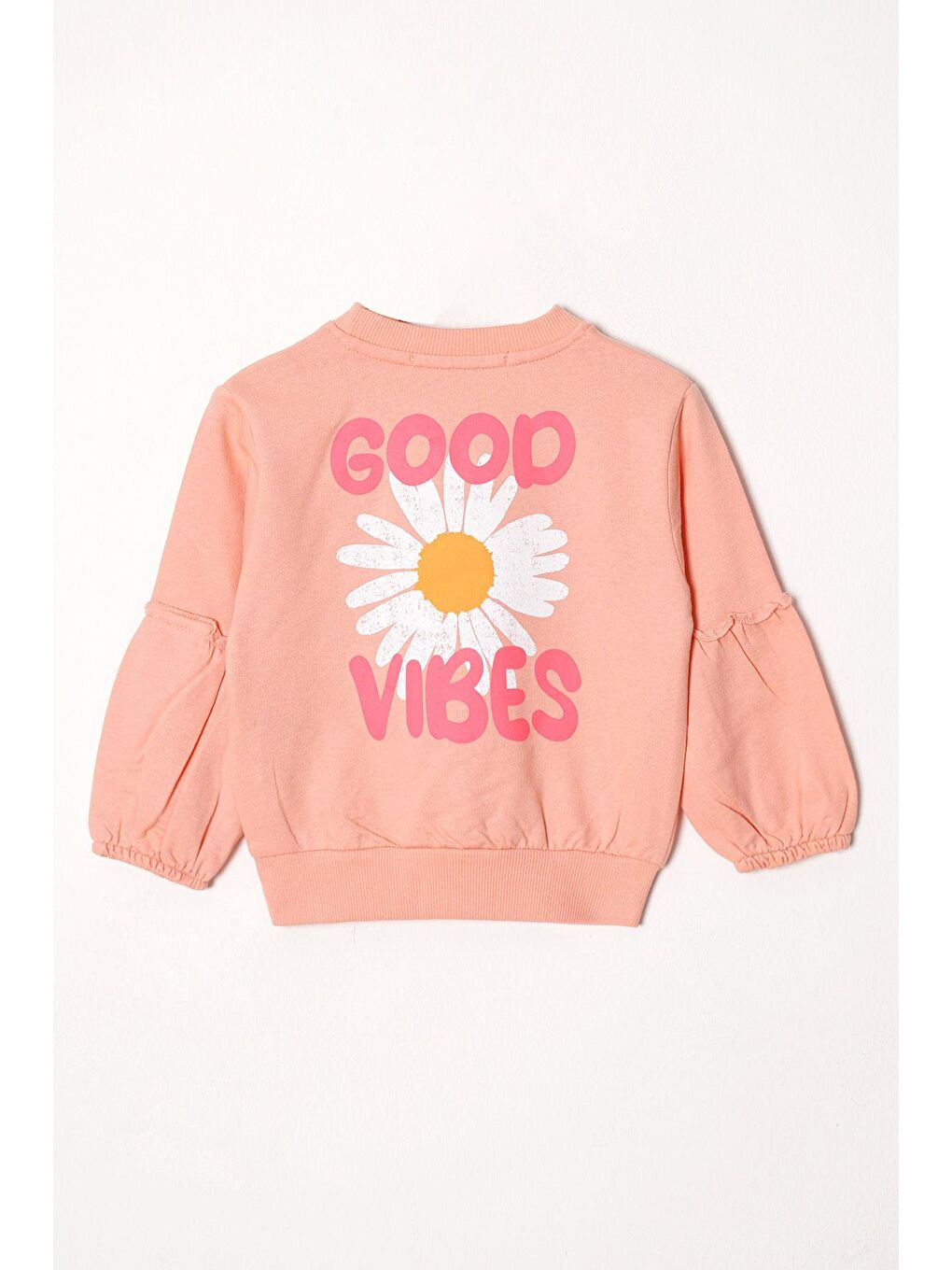 Pembe Bisiklet Yaka Uzun Kol Çiçek Desenli Somon Renk Kız Çocuk Eşofman Takım-2