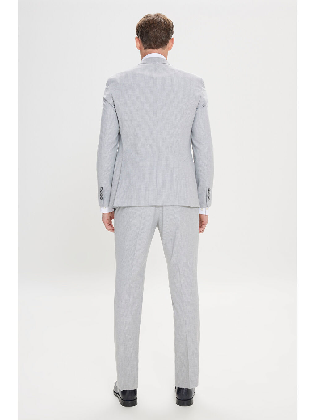 Erkek Gri-Lacivert Ekstra Slim Fit Kırlangıç Yaka Çizgili Takım Elbise-7