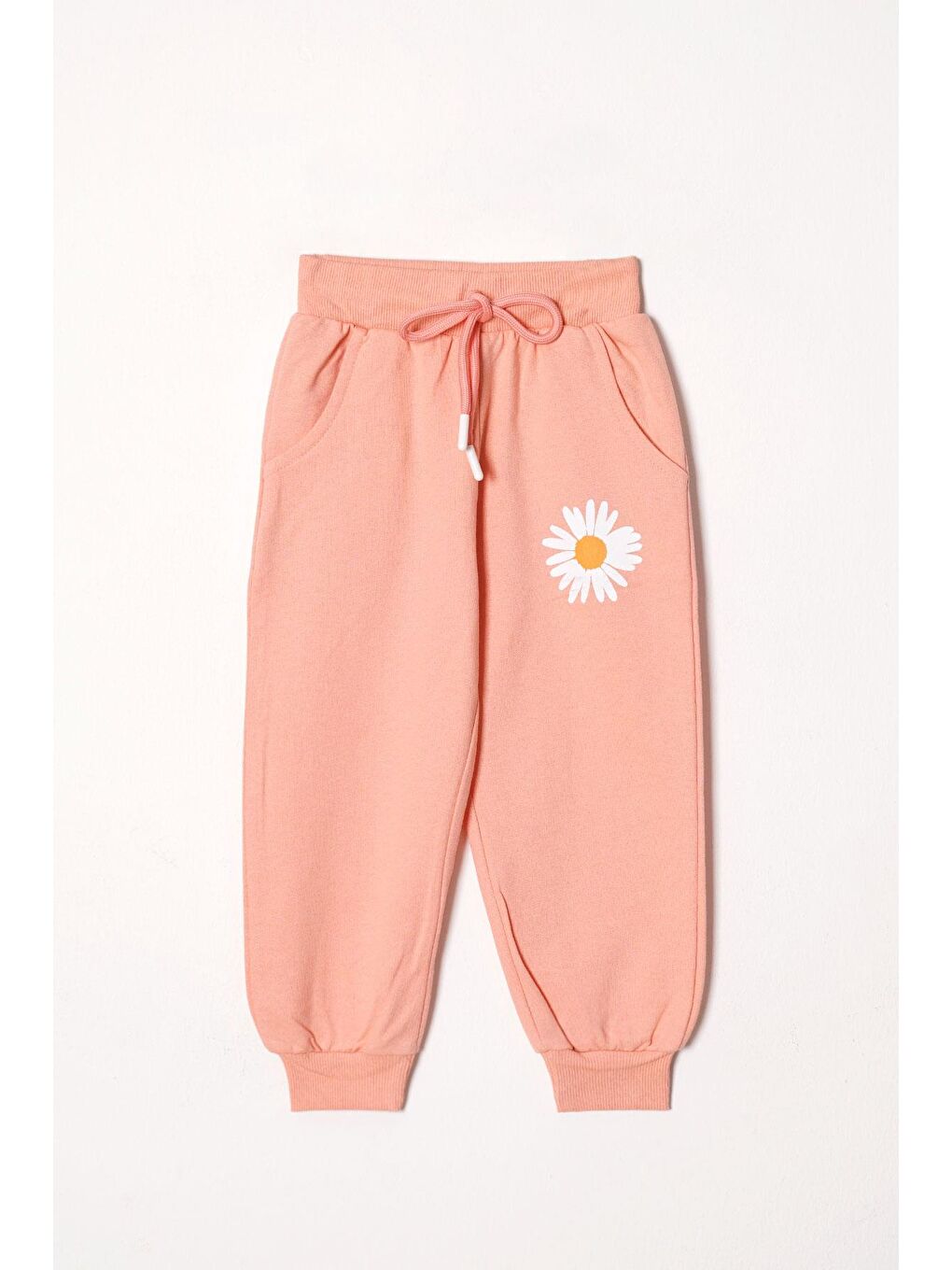 Pembe Bisiklet Yaka Uzun Kol Çiçek Desenli Somon Renk Kız Çocuk Eşofman Takım-3