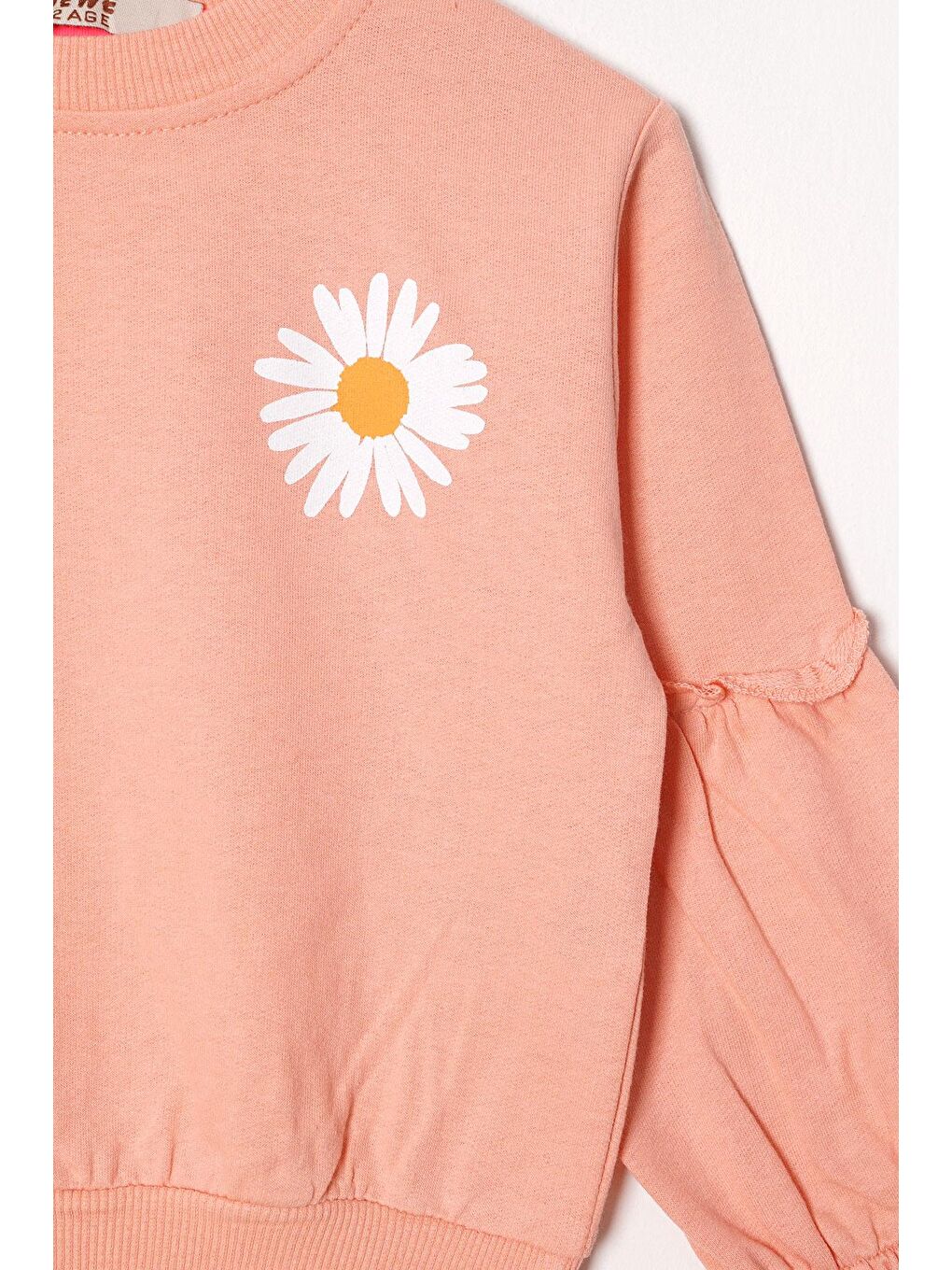 Pembe Bisiklet Yaka Uzun Kol Çiçek Desenli Somon Renk Kız Çocuk Eşofman Takım-5