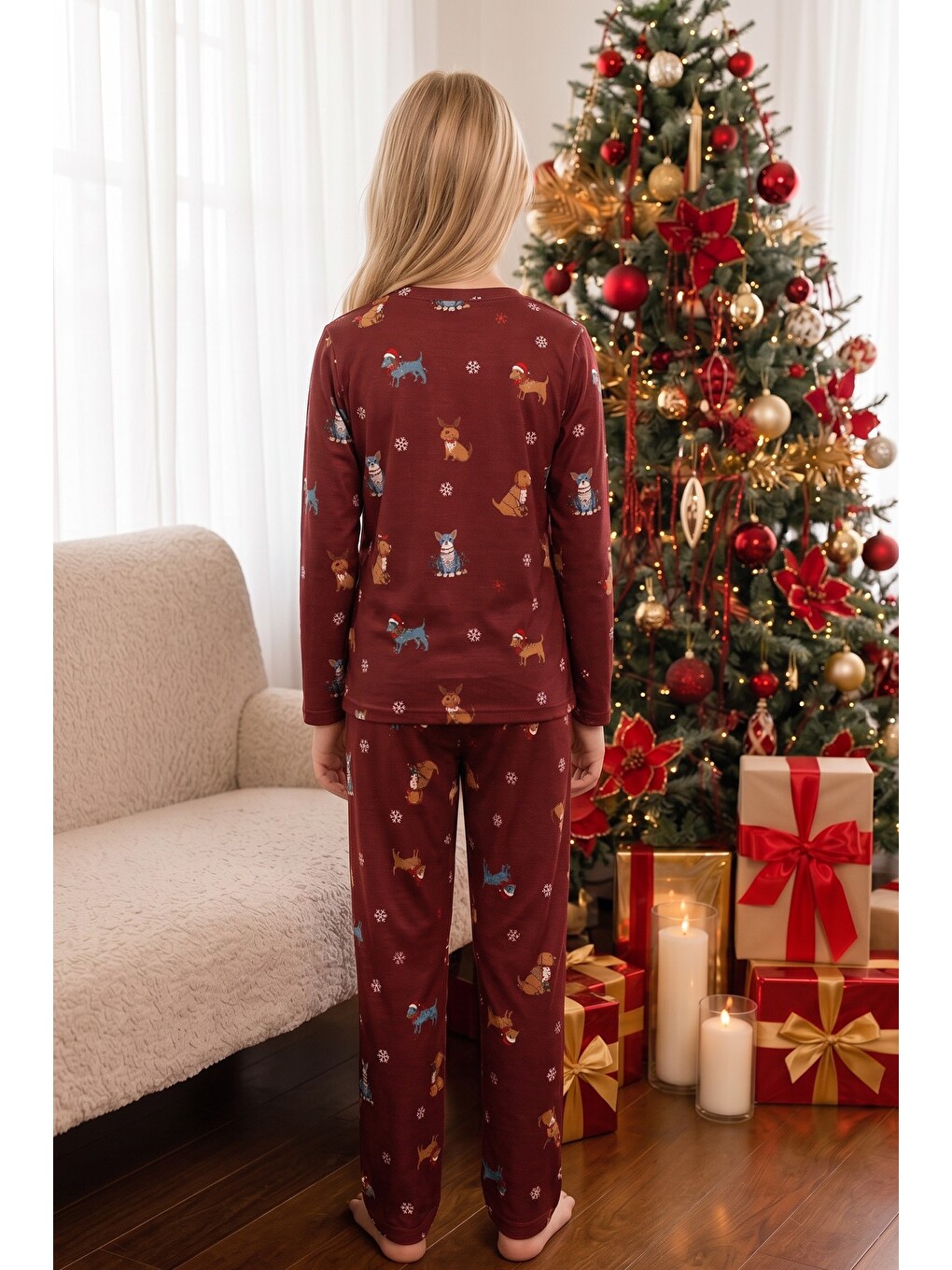 Bordo Yılbaşı Temalı Desenli Termal Kumaşlı Ultra Soft Yumuşak Örme Pijama Takımı-4