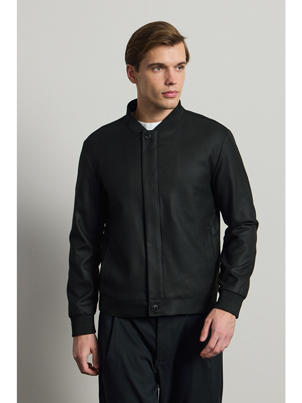 Erkek Poliviskon Özel Kumaş Ceket Siyah-1