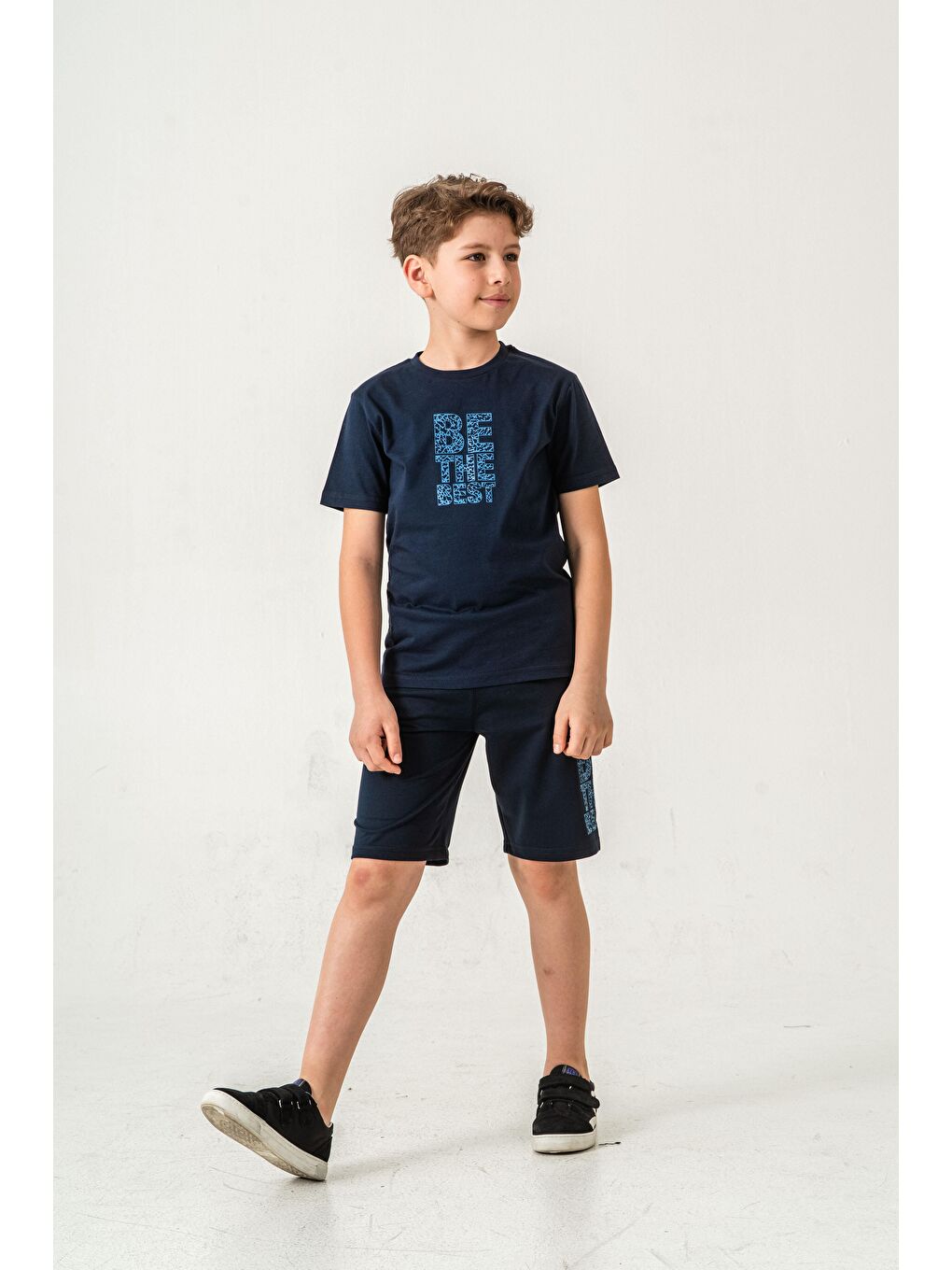 Lacivert Be The Best Baskılı  Erkek Çocuk Şort - Tişört Takımı-1