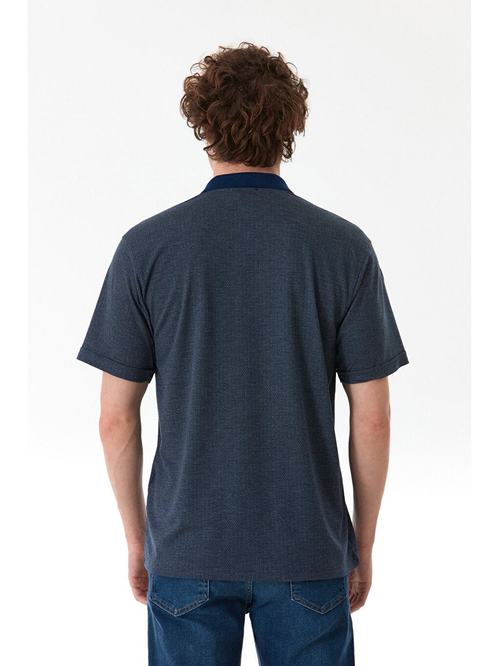 Lacivert Desenli Regular Fit Yarım Düğmeli Polo Yaka Tişört-3