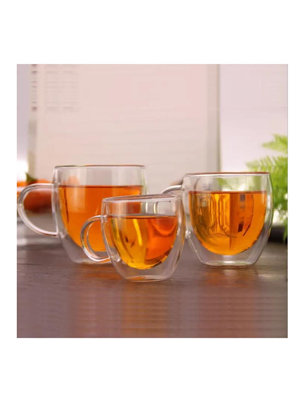 Renksiz Çift Cidarlı 250 ml Kulplu Cam Bardak 3 Adet 2037-6