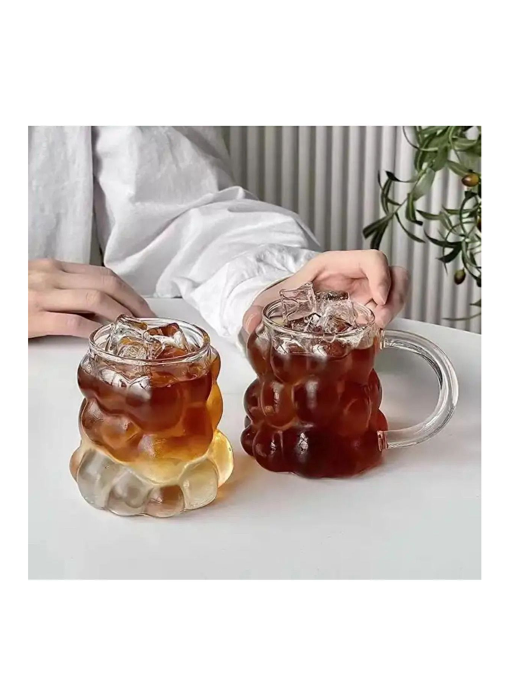 Renksiz 350 ml Üzüm Tasarımlı Borosilikat Cam Kupa Bardağı 2 Adet - 2430-3