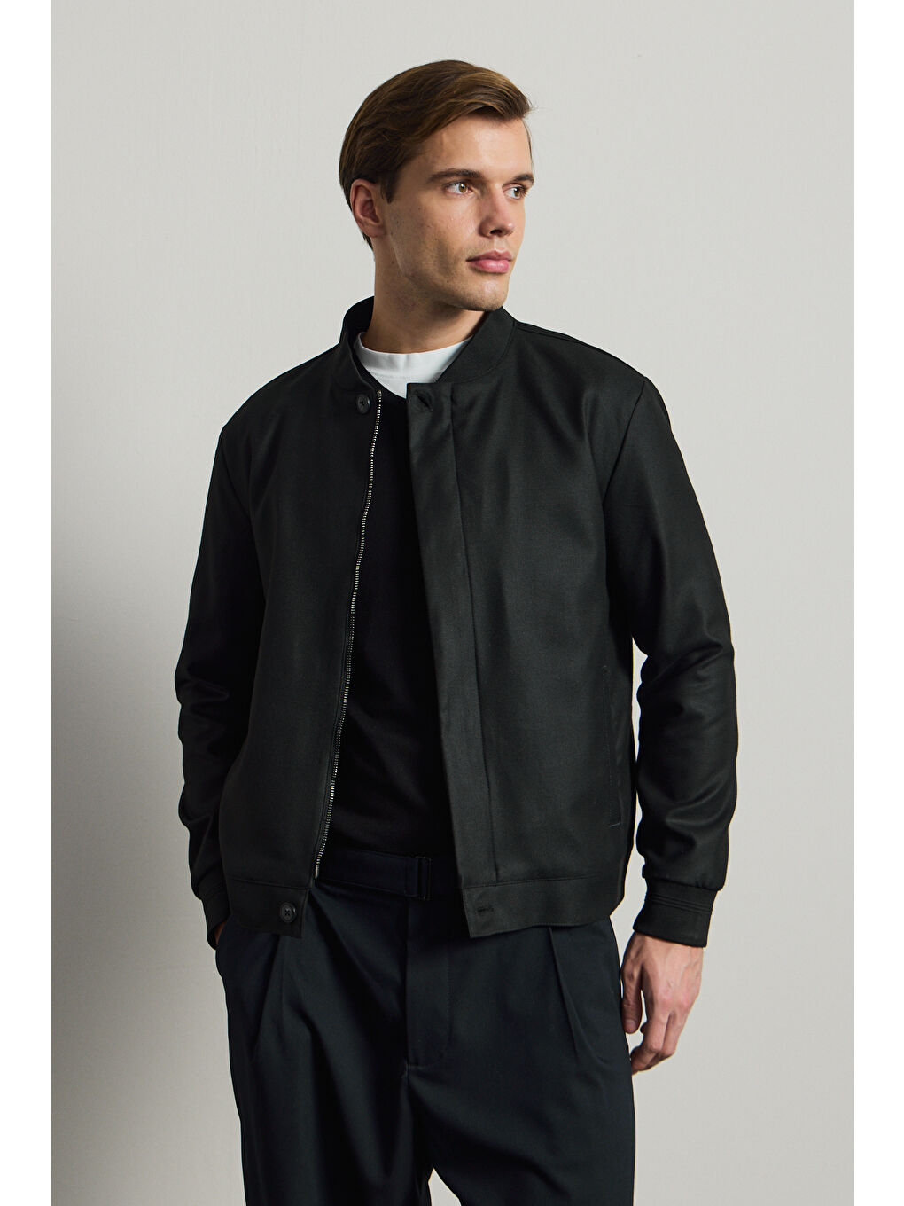 Erkek Poliviskon Özel Kumaş Ceket Siyah-5