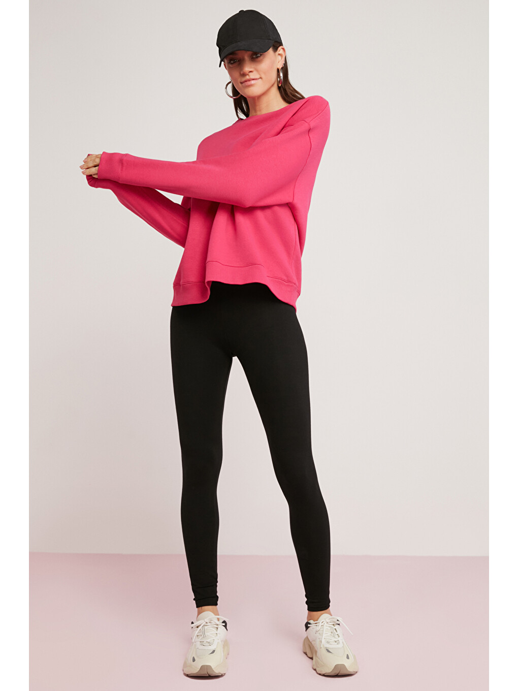 Alfreda Kadın Pamuklu Içi Polarlı Yumuşacık Yuvarlak Yaka Comfort Fit Basıc Pembe Sweatshirt-2