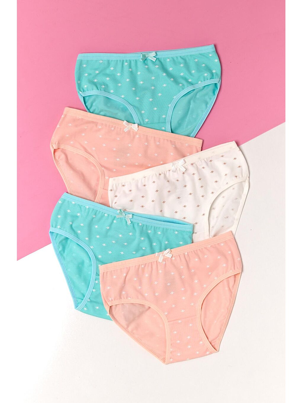 Karışık Kız Çocuk 5'Li Paket Yıldız Desenli Slip Külot