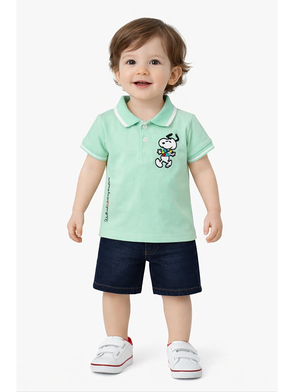 Yeşil Erkek bebek pamuklu polo takım pantolon üst ikili takım